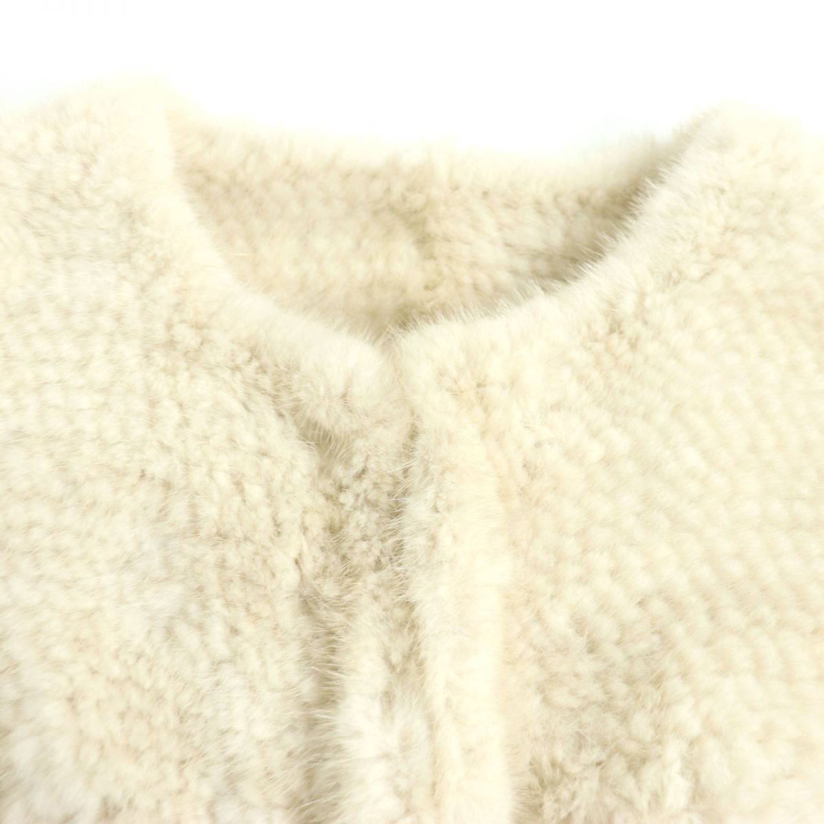 極美品▼MINK パールホワイトミンク ノーカラー 軽量 本毛皮ジャケット/ショートコート ベージュ 毛質艶やか・柔らか◎　g01-st30302-05