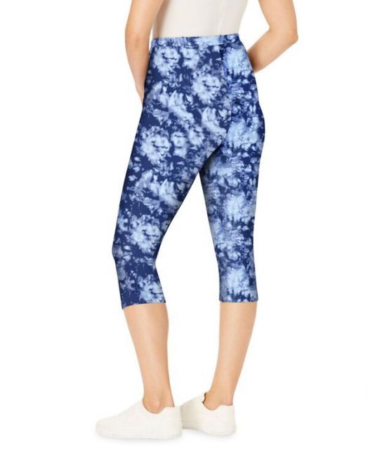 送料無料 ウーマン ウィズイン レディース レギンス ボトムス Plus Size Within Stretch Cotton Printed Pocket Capri Legging Blue tie dye