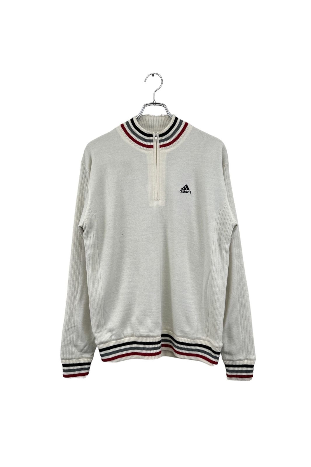 人気 Adidas アディダス ニット セーター 無地 ホワイト系 ハーフジップ メンズ サイズ L 6 衣B
