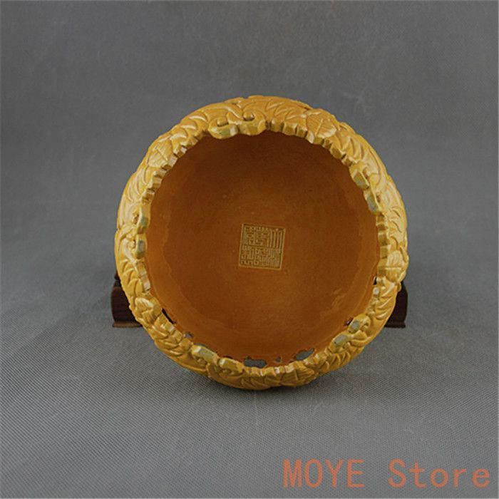 清乾隆黄釉回転式透かし香炉 景徳鎮 陶磁器 装飾品 現代工芸品 美術品