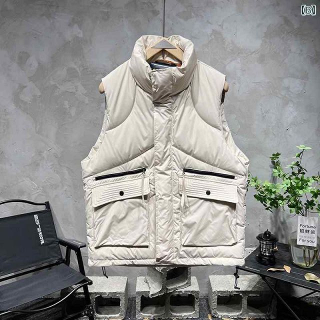 L 秋冬 コーデ メンズ 服 シンプル ファッション オシャレ 大人 かっこいい 大きいサイズ ストリート 紳士服 無地 スタンド ダウン コットンベスト カジュアル ベスト KARIMZIABAT_FR