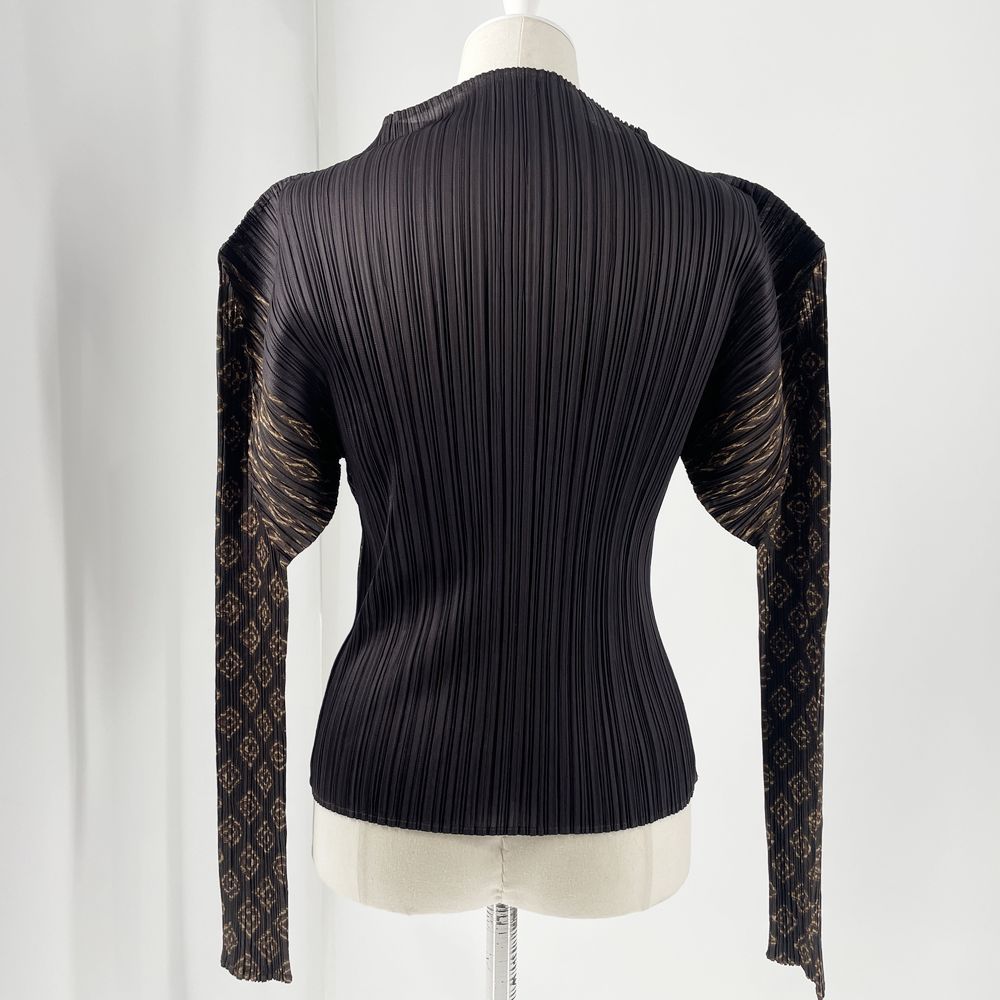 PLEATS PLEASE カットソー イッセイミヤケ プリーツ加工 長袖 総柄 