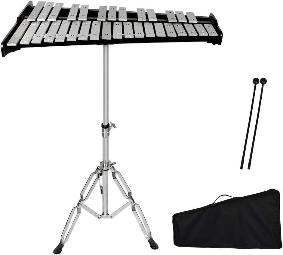 32音 鉄琴 卓上鉄琴 パーカッション 楽器 卓上 練習 鍵盤 初心者 高さ調節 マレット2本 スタンド付き 収納ケース付き