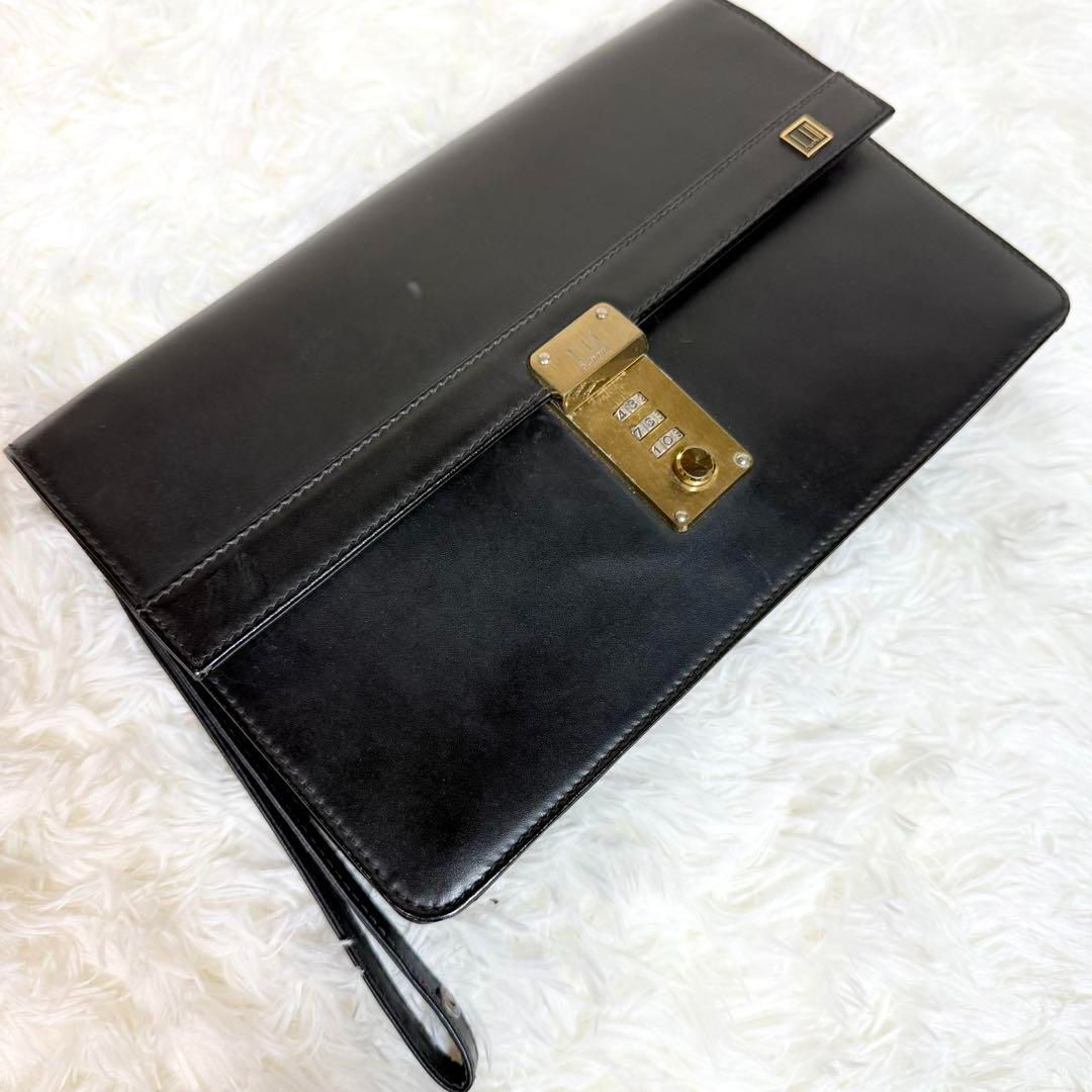 dunhill クラッチバッグ ロゴ金具 ゴールド金具 レザー ブラック dunhill ダンヒル クラッチバッグ セカンドバッグ バッグ メンズ