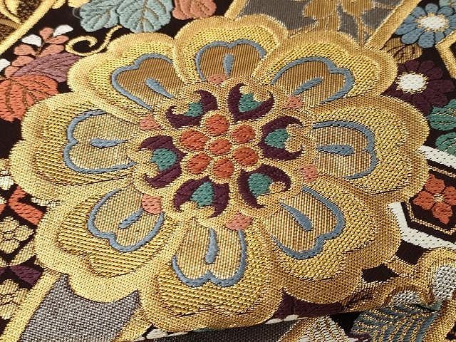 花織 縞文様 両面 六通 袋帯 正絹 リバーシブル