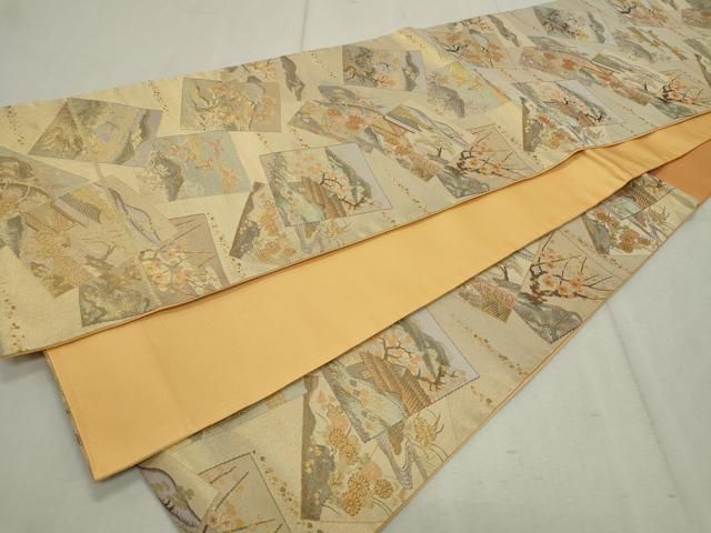 平和屋着物◎六通柄袋帯 瀞吉兆 色紙重ね風景文 金糸 正絹 逸品