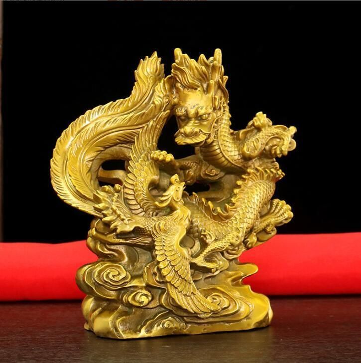 新入荷人気 風水真鍮民俗縁起の良い吉祥龍鳳凰像彫像彫刻 置物 財運 金運 開運 幸運 招福 商売繁盛 事業運 厄除け 富貴吉祥