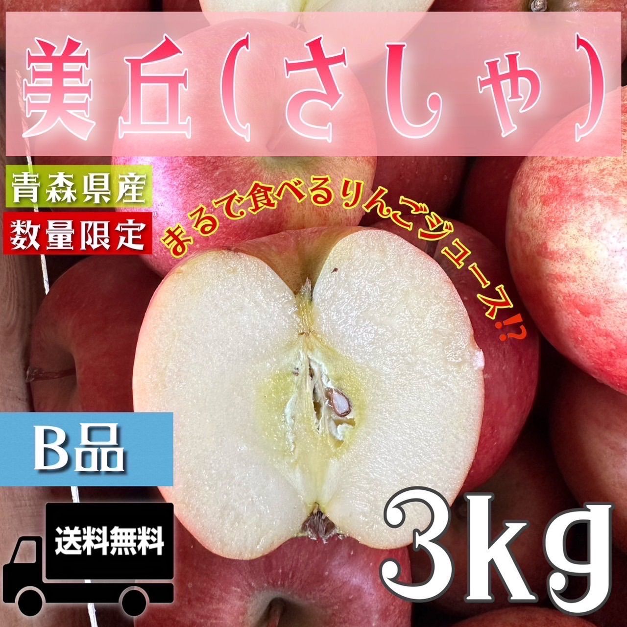 青森県産 美丘 (さしゃ) りんご【ご家庭用B品3kg】【送料無料】【産地