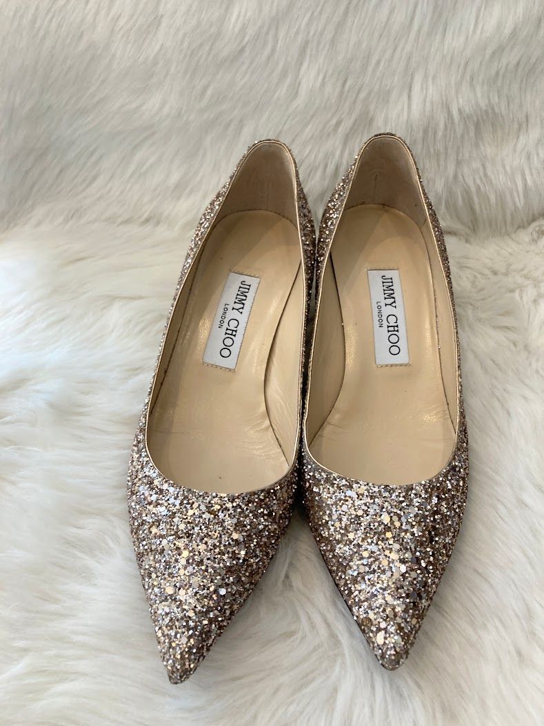 Jimmy Choo ジミーチュウ AZA ラメ グリッター ローヒール パンプス