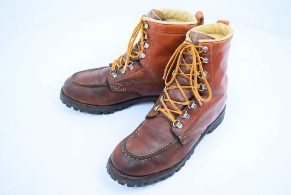 ビンテージ WOODN STREAM 本革ワークブーツ 26.5|茶 |ユニオンメイド工場370刻印|軽量ソール|ビブラム◆-Y020