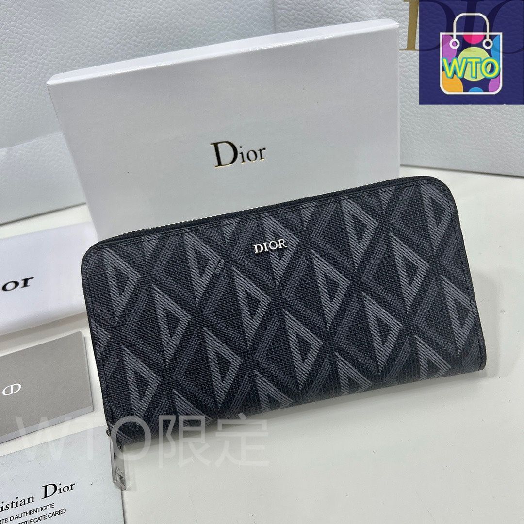 今日特価】Dior ディオール ロングジッパー財布 頭層牛皮製