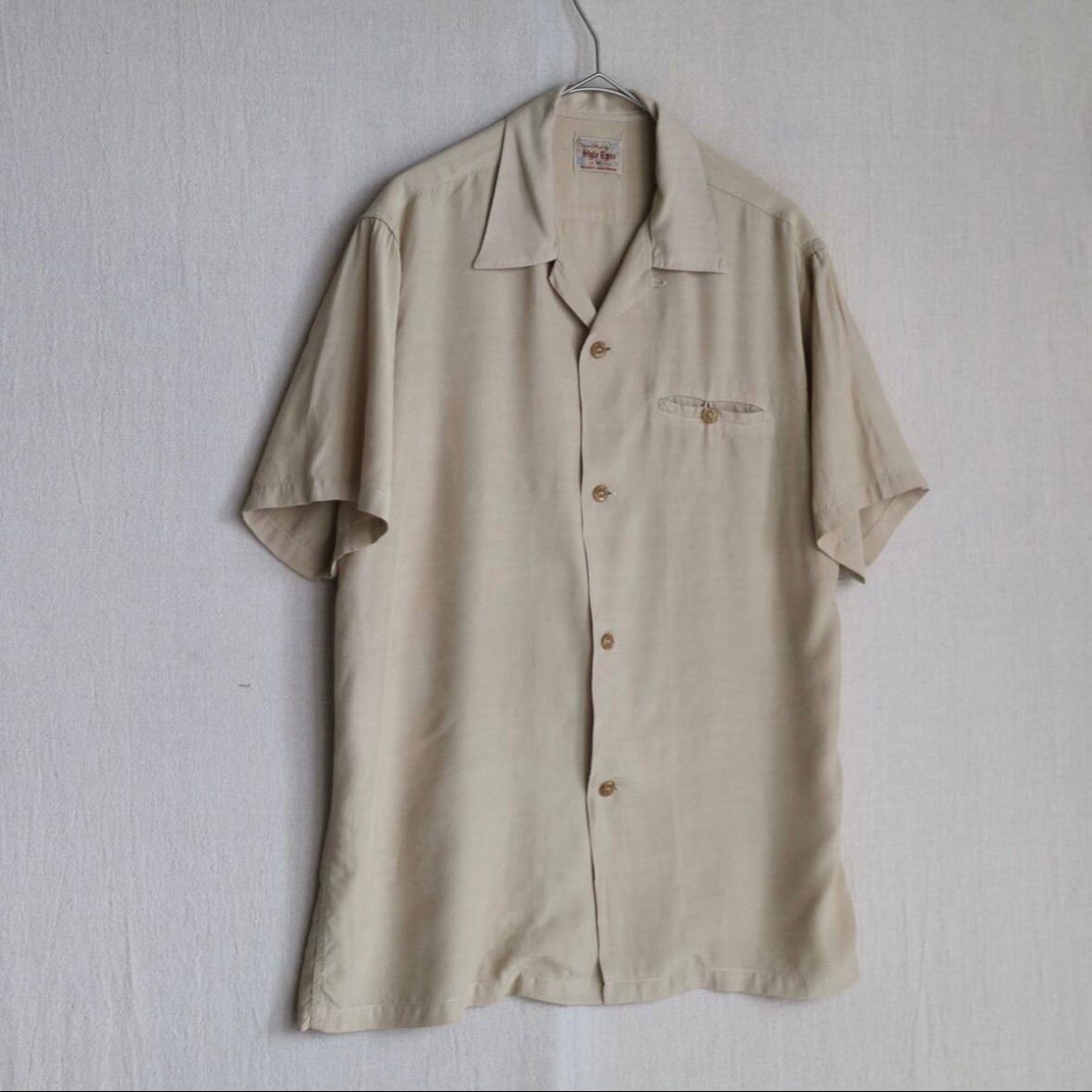 Style Eyes レーヨン シャツ / M ベージュ オープンカラー ボックス 半袖 東洋エンタープライズ ビンテージ 復刻 T4-04113-9429