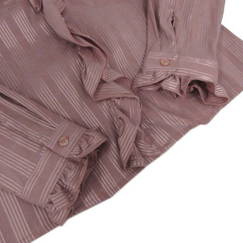ナラカミーチェ NARA CAMICIE シャツ フリル 長袖 シャイニー 光沢 ストレッチ コットン混 シャドーストライプ ピンク系 グレーピンク 3 ナラカミーチェ NARA CAMICIE シャツ フリル 長袖 シャイニー