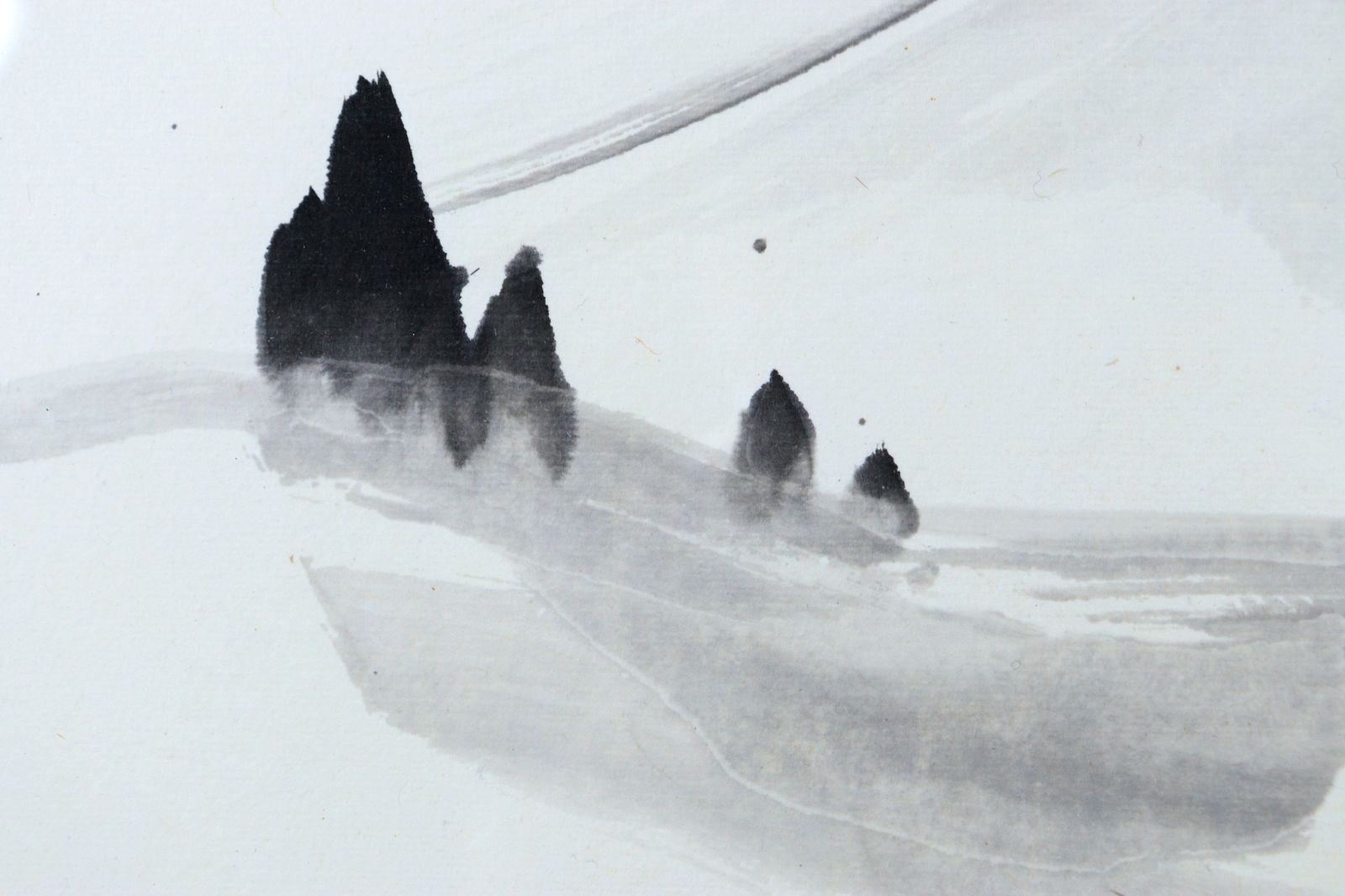 伊東深水 「甲府風景」 肉筆水墨画6号 伊東知則鑑定シール 山風景 唐物