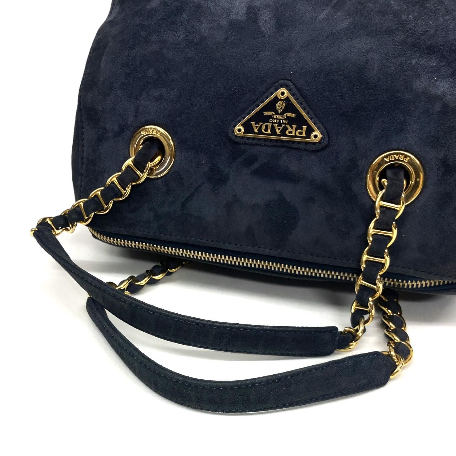 中古品】PRADA プラダ ハンドバッグ スエード チェーン ミニ 三角ロゴ 