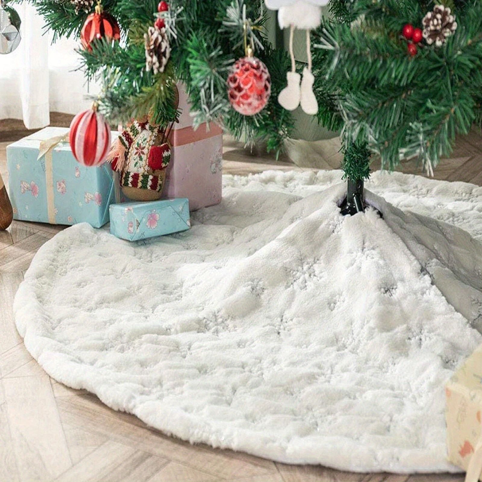 クリスマスツリースカート 1pc クリスマスシーケンス装飾 雪の結晶刺繍ツリースカート 刺繍 雪の結晶 クリスマスツリー足元隠し クリスマスシーズン 大きいサイズ おしゃれ ホワイト シルバー