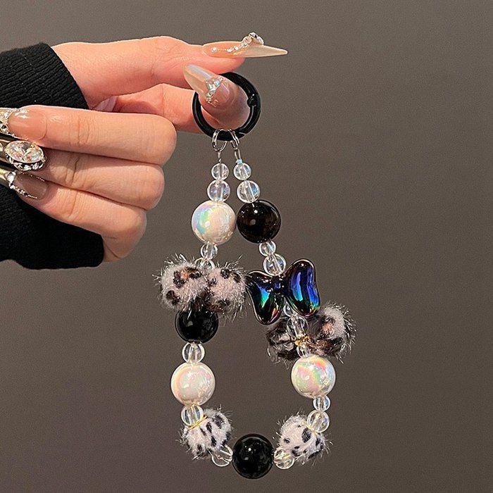 【匿名配送／チェック柄】Crystalおリボンアクセサリーテディベアストラップ ベアチャーム テディベア チャーム ドット柄 星柄 モチーフ