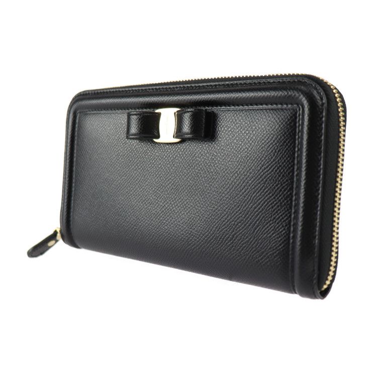 【美品】サルヴァトーレ　フェラガモ　長財布　レザー　黒　ブラック　ゴールド金具 FERRAGAMO サルヴァトーレ フェラガモ Salvatore Ferragamo 財布