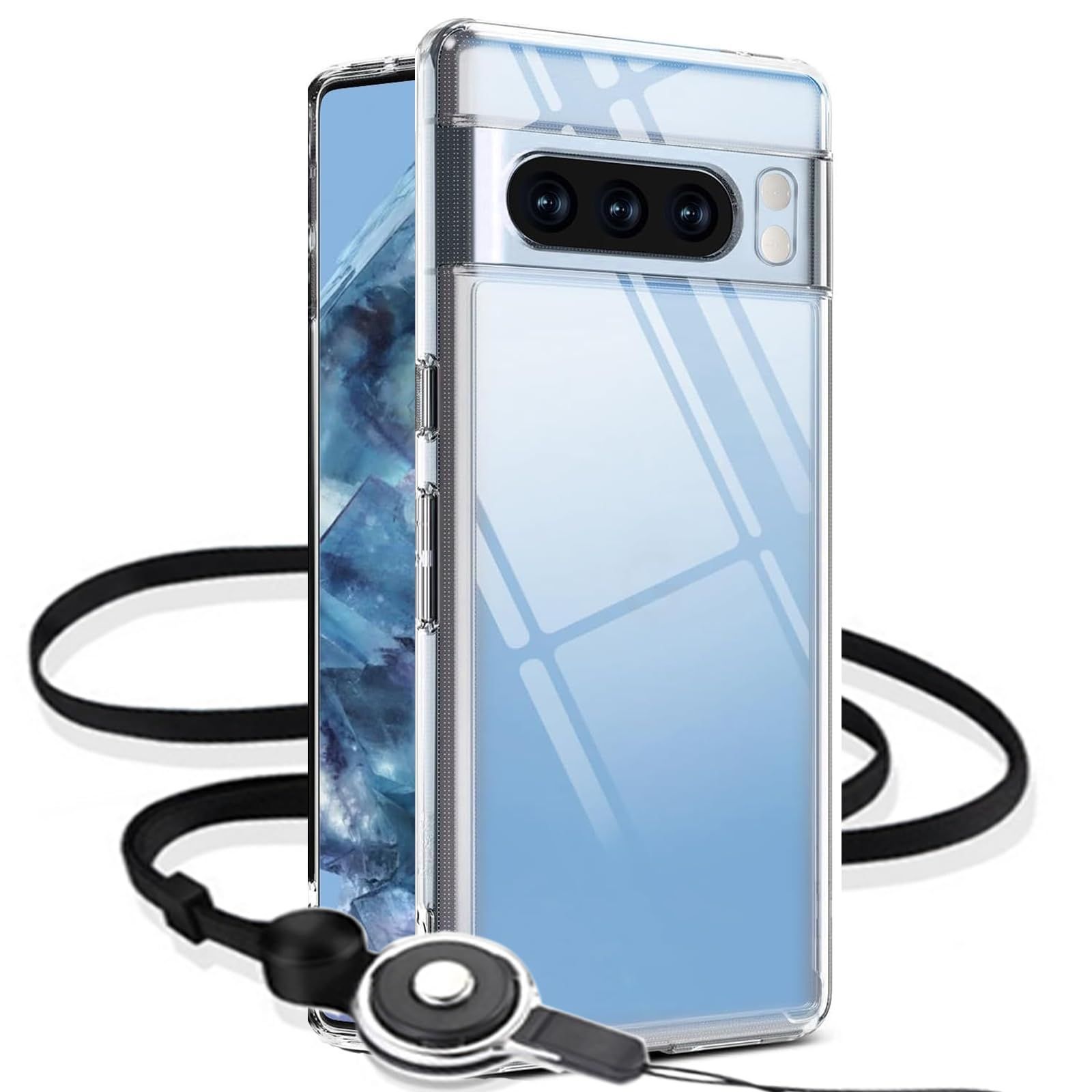 適用 Google Pixel 8 ケース クリア 【 ストラップ 三本付き