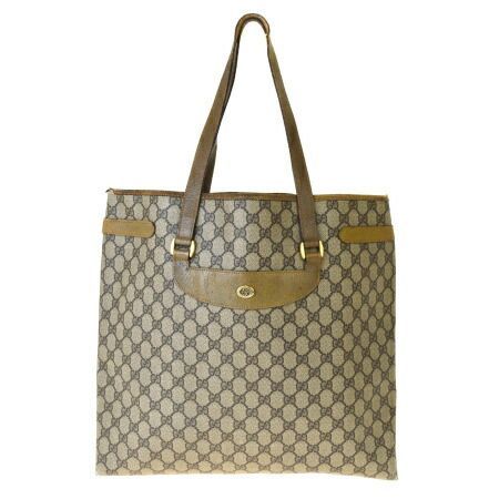 【中古】 グッチ GUCCI トートバッグ ショルダー GG柄 インターロッキング ブラウン レザー 02BK736
