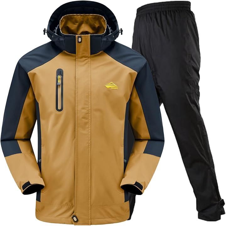 BENQUE ベンケ 大雨でも快適 アウトドアジャケット 上下セット メンズ 登山 レインウェア 釣り バイク レインパンツ マウンテンパーカー マウンテンジャケット 防水 撥水 カッパ 雨具 2.ブラウン 防水レインパンツ XL