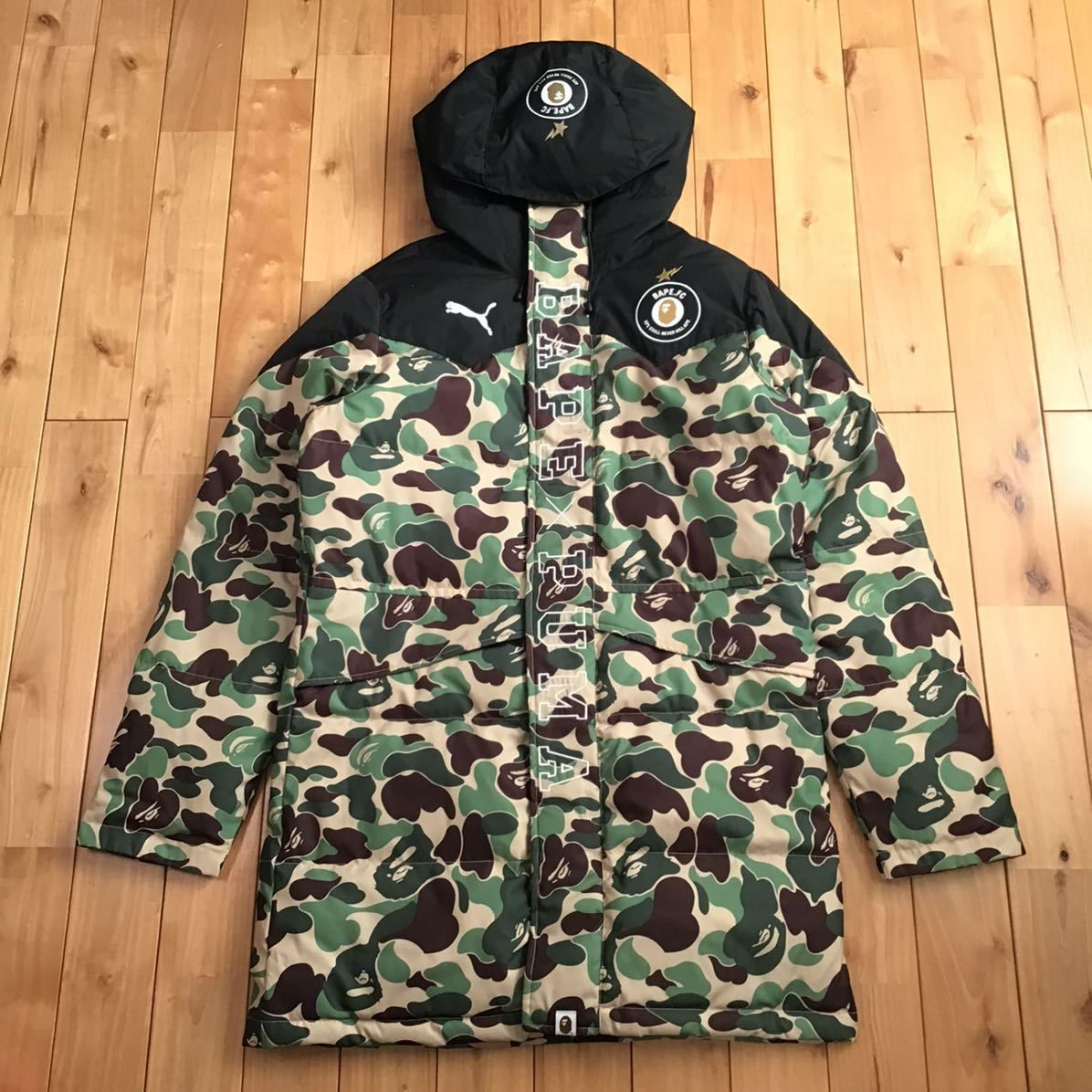 PUMA × BAPE Hoodie Long Coat Sサイズ a bathing ape ABC camo プーマ パーカー ダウンジャケット  エイプ ベイプ コート 迷彩