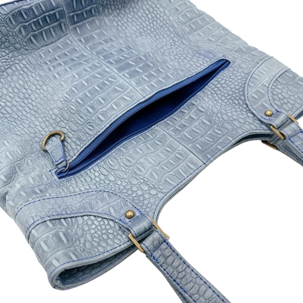 CK-1106 スカイブルー ハンドバッグ 牛革型押カイマン ハンドバッグ