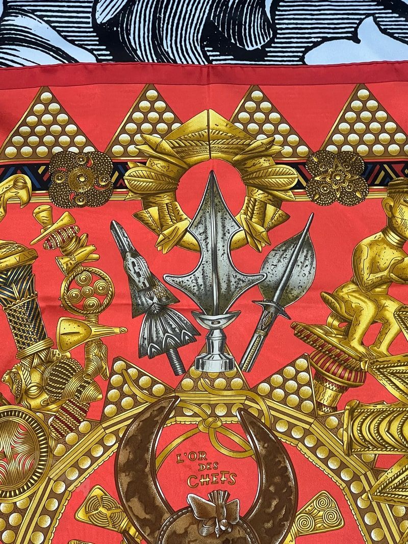 美品 エルメス スカーフ 90 カレ HERMES L'OR DES CHEFS 首長達