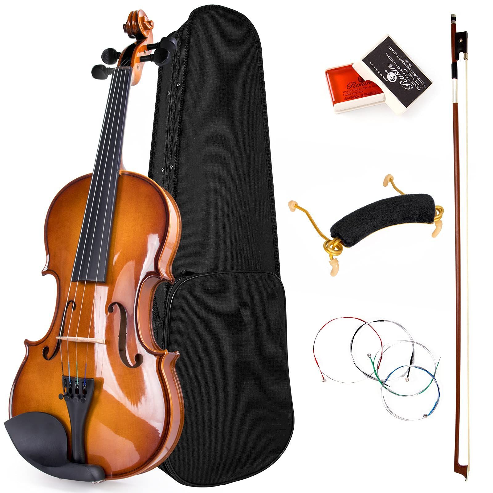 フルサイズ4/4 ソリッドウッド バイオリン 初心者入門セット Kmise 肩当て、バイオリン弓、ハードケース、ロジン、エクストラストリング付き -  メルカリ