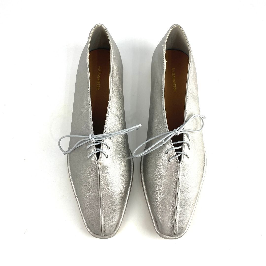 新品 Au BANNISTER レースアップ Vカット シューズ シルバー 35 36 37 