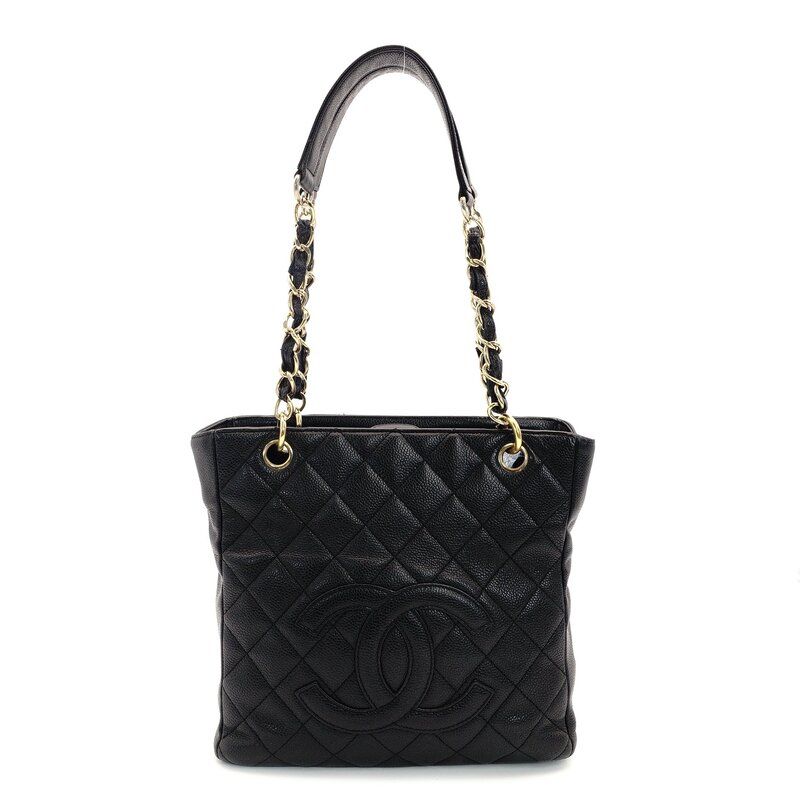シャネル CHANEL PST キャビアスキン ショルダーバッグ ブラック 黒 ゴールド金具 6-10-261