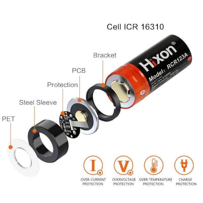 CR123a Hixon 700mah 充電式バッテリー 3.7v 電池4個セット - メルカリ