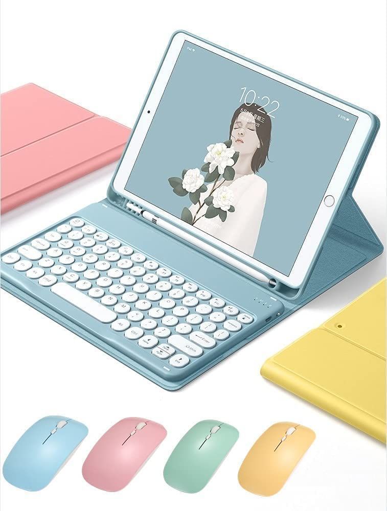Size:iPad 第10世代_Color:ミント マウス付き 2022 iPad 10.9インチ 第10世代 キーボードケース カラフル 丸型キー レディース 可愛い アイパッド 10 キーボードカバー iPad 10 bluetooth キーボード App