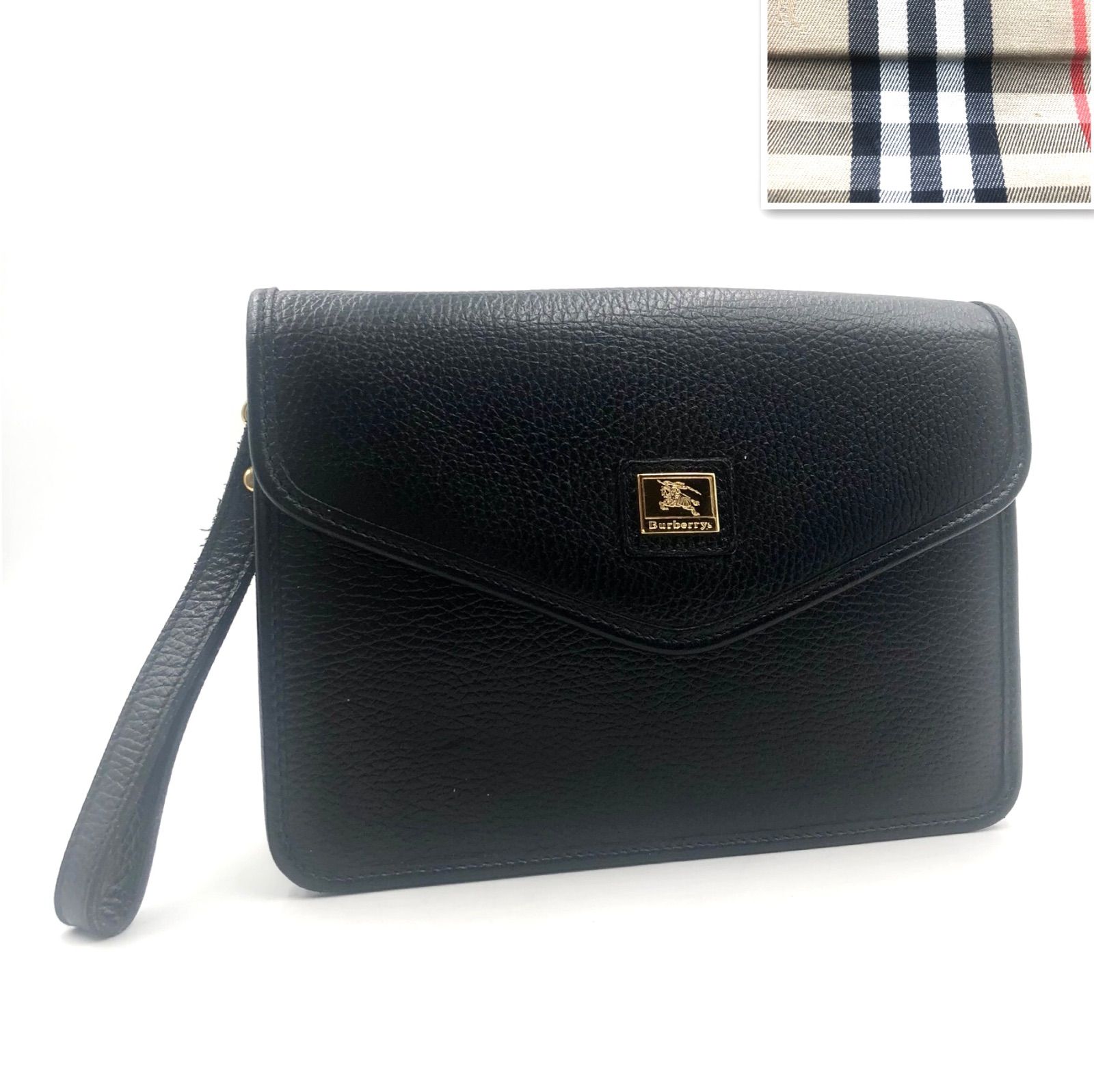 美品】BURBERRY バーバリー レザー セカンドバッグ クラッチバッグ