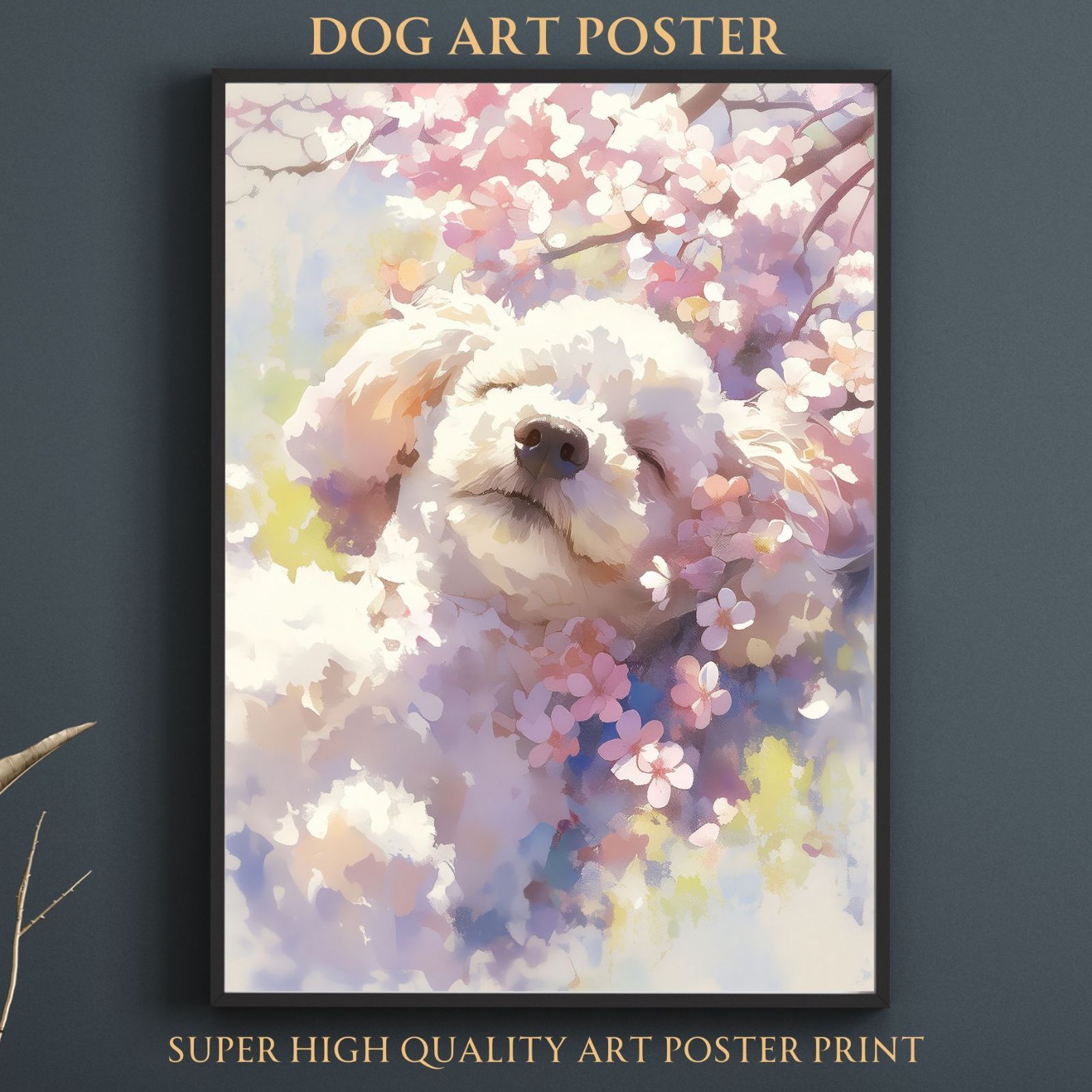 桜犬戯舞 - トイプードル犬 No.2 桜 花見 春 花びら 子犬 ペットロス うちの子 記念日 アートポスター 犬の絵 犬のイラスト ギフト プレゼント