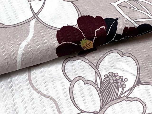 茶ベージュ系 椿と雪輪