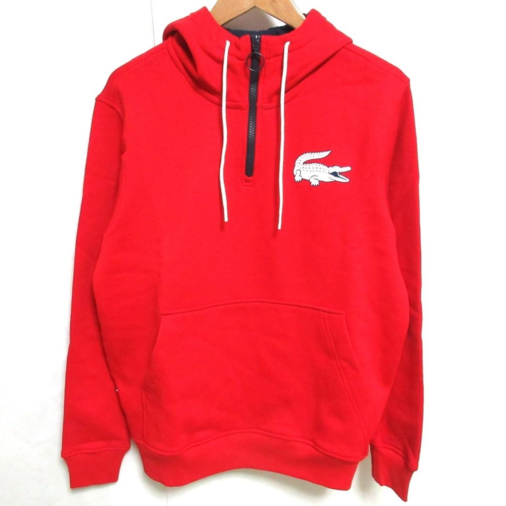 美品 LACOSTE LIVE ラコステライブ ビッグワニ ハーフジップ プルオーバー パーカー 4 レッド メンズ