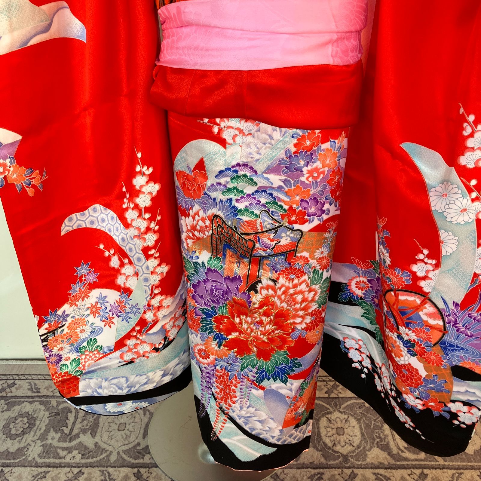 人気赤色 七五三 7歳女の子 着物 四つ身 赤 長襦袢 作り帯セット 帯揚げ帯締めしごき付き ビンテージ きもの猫田 T321 WWW_SMP1DAWEKUDUS_SCH_ID