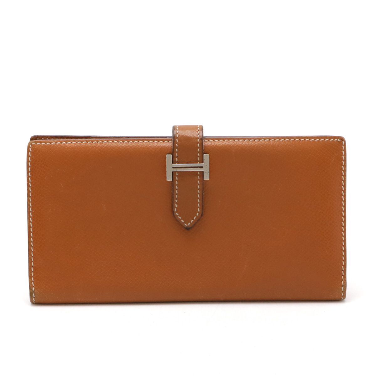 HERMES エルメス ベアン クラシック 2つ折長財布 二つ折り長財布 レザー ゴールド 茶 ブラウン シルバー金具 I刻印