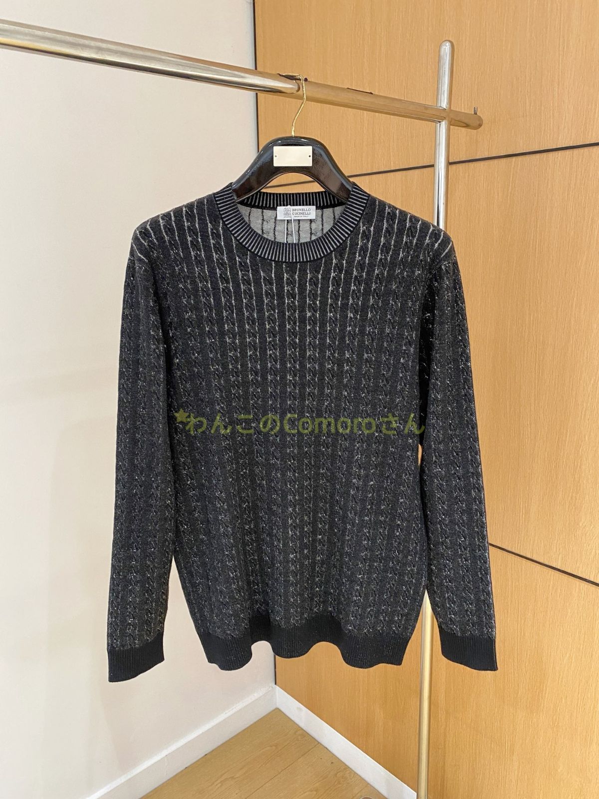 【極上美品】Brunello Cucinelli クルーネックケーブルセーター ブラックM～3XL【送料無料】 Brunello Cucinelli○メンズ