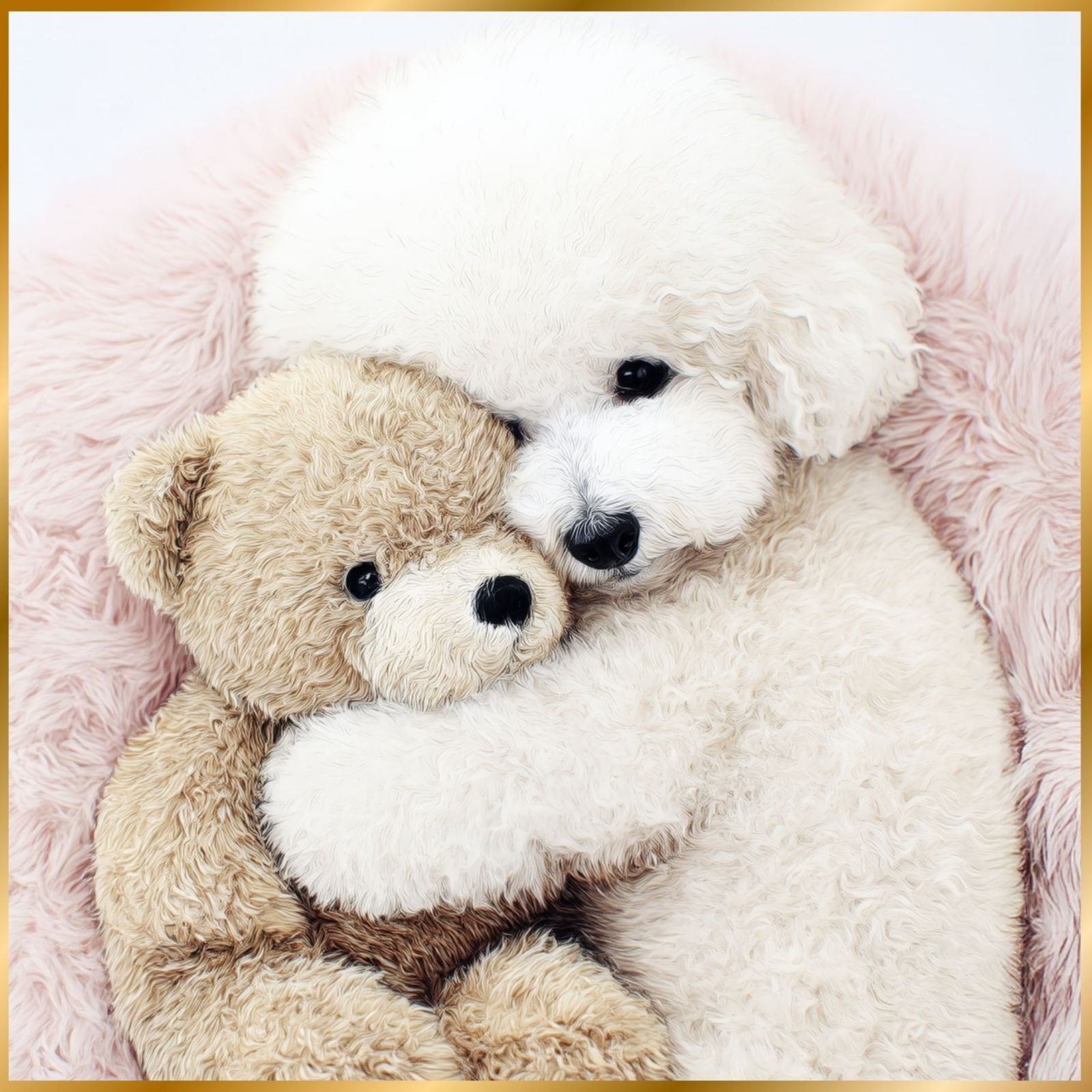 くまのぬいぐるみ - ビションフリーゼ犬 テディーベア teddy bear かわいい 癒し系 インテリアアート ペットロス うちの子 記念日 アートポスター 犬の絵 犬のイラスト ギフト プレゼント
