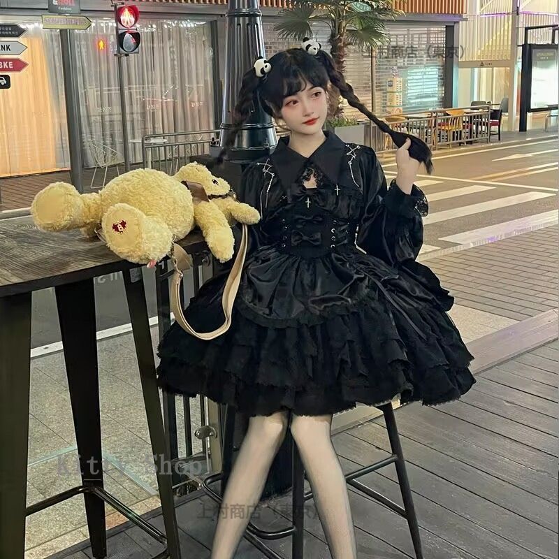 新作 ロリータ ゴスロリ ジャンパースカート 姫系 黒ロリ