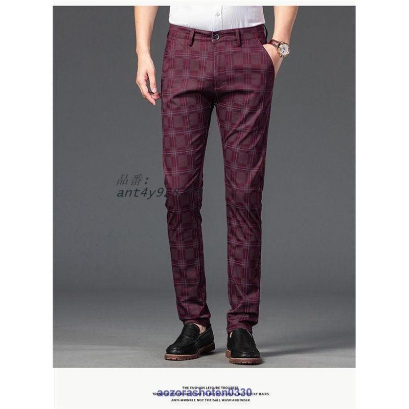 スラックス チノパン メンズ スリムパンツ ストレッチパンツ ボチェック柄 春夏 普段着 ビジネス 通勤用 チノパンツ 男性ズボン ant4y928279 チノパン メンズ ストレッチ チェック ロングパンツ スキニー