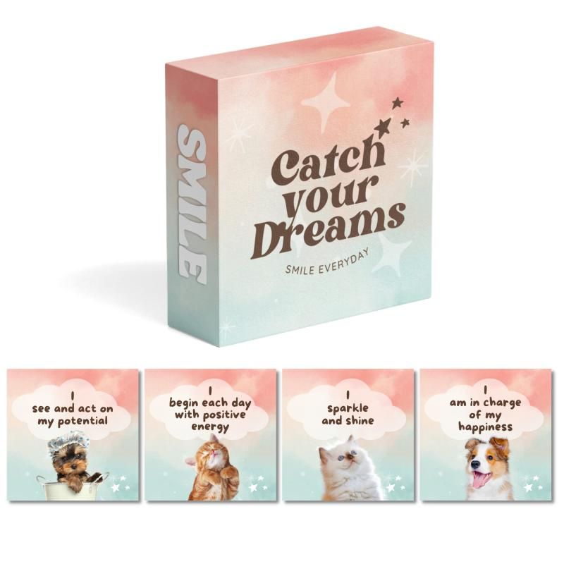 Catchyourdreams シャワーアファーメーションカード 50枚 防水 ポジティブアファーメーション モチベーション 女性用 スマイルドッグ 猫 子犬 子猫 デスクアクセサリー 瞑想