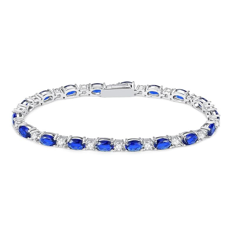 【美品】シルバー950/天然サファイア12.85ct テニスブレスレット FANCIME テニス ブレスレット レディース 合成 サファイア 9月