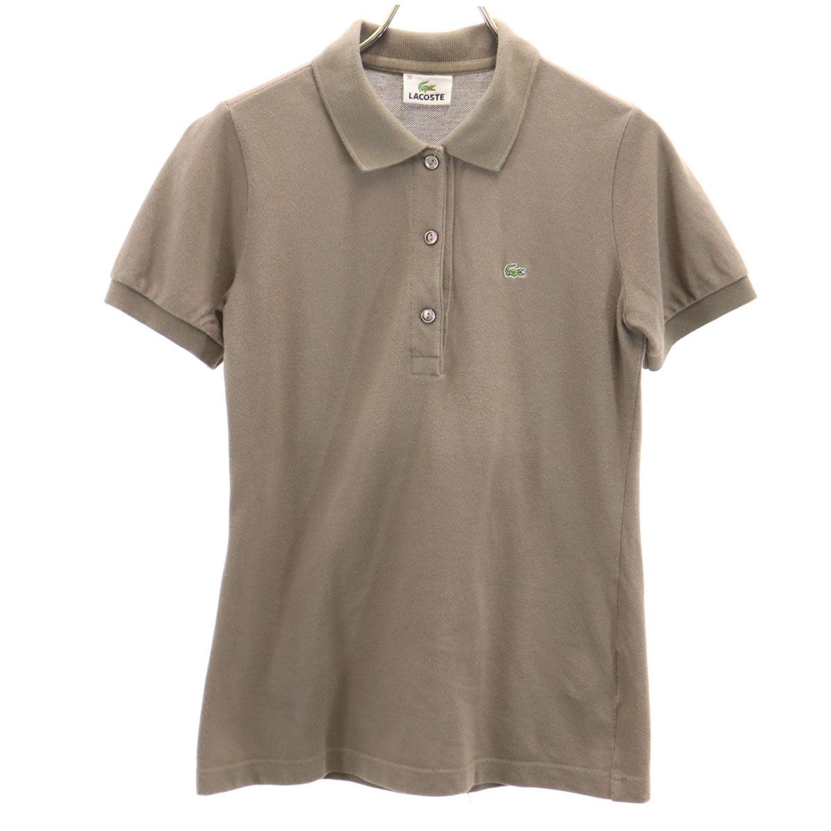 LACOSTE ラコステ 日本製 半袖 ポロシャツ 38 アッシュブラウン 鹿の子 
