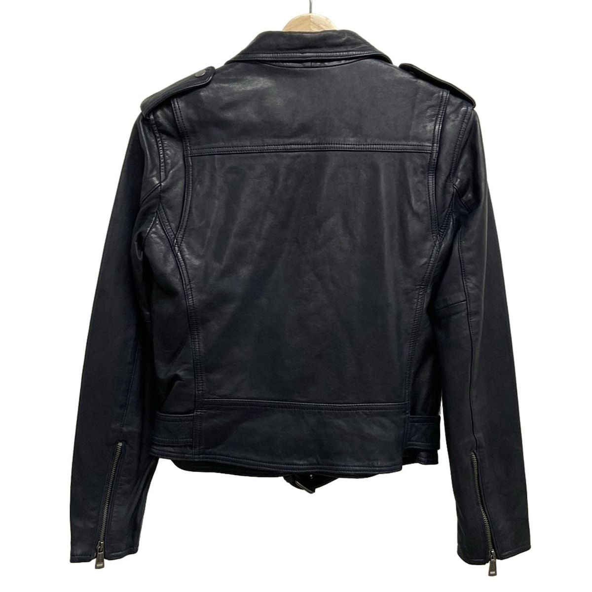 ポロラルフローレン ライダースジャケット サイズ2 S レディース - ネイビー 長袖 レザー ジップアップ 中綿 秋 冬