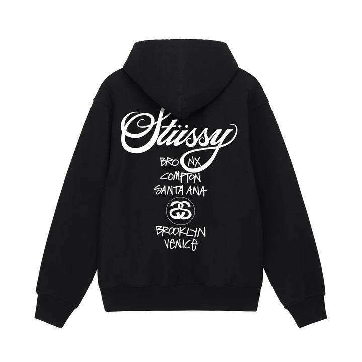 STUSSY WORLD TOUR ZIP HOOD ステューシー スウェット パーカー ジップアップ ベーシックロゴ - メルカリ