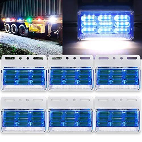 ブルー AUTOYUZU サイドマーカーランプ 路肩灯 車幅灯 ダウンライト ウインカー機能付き COBチップ 49連 角型 防水 DC24V専用 トラック用 ネジやナット付き 6個セット ブルー