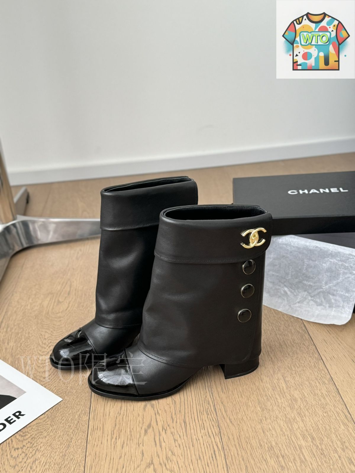 シャネル 24B ボタン ダブル C ロング & ショートブーツ レザー